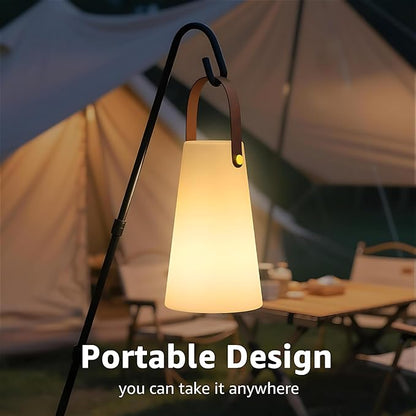 Outdoor Lanterns, GGII Rechargeable Camping Lantern with IP44 Waterproof, Battery Operated Outdoor Portable Cordless Table Lamp with RGB Lights for Patio Balcony Garden (Leather Handle)