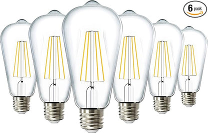 Sunco 6 Pack Edison Bulbs LED ST64, Clear Vintage Filament Waterproof Bulb, 800 LM, 8.5W (60W Equivalent), 4000K Cool White, E26 Medium Base, Decorative Dimmable UL