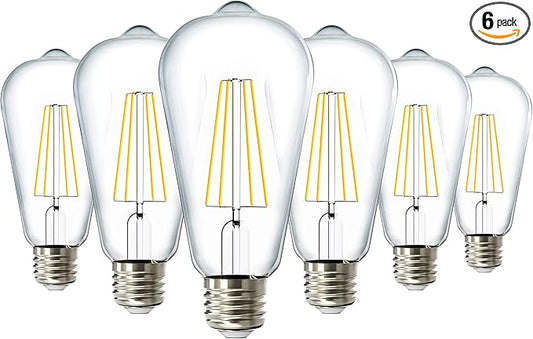 Sunco 6 Pack Edison Bulbs LED ST64, Clear Vintage Filament Waterproof Bulb, 800 LM, 8.5W (60W Equivalent), 4000K Cool White, E26 Medium Base, Decorative Dimmable UL
