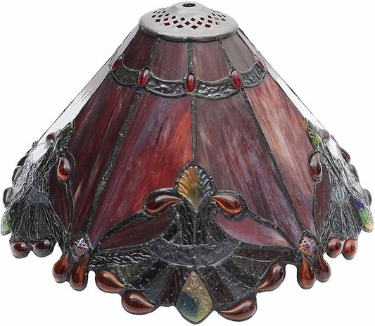 Bieye S10021 Tiffany Style Stained Glass Baroque Lampshade (13-inch Wide Red)