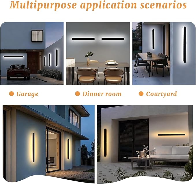 2pcs Modern Long Outdoor Wall Light 39.4in Black Exterior Wall Lighting IP65 Waterproof Garage Outdoor Wall Sconce 3000K-6000K Dimmable LED Lights Linear Wall Light for House Porch Patio