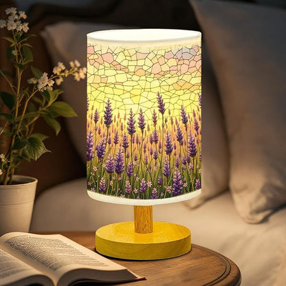 Lavender Table Lamp LED 3-Color Pressed Bedside, Lavender Shade Lamp with Wood Base for Bedroom Living Room Desk Office TL01