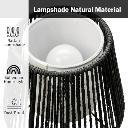 Touch Boho Lamp Dimmable, 3-Way Bedside Table Lamp 14.2", Rope Light for Bedroom Nightstand Farmhouse, Bulb Included, 2 Packs (Black)