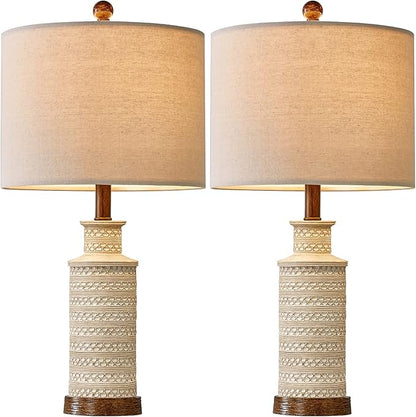 BOBOMOMO 24'' Farmhouse Table Lamp Set of 2 for Bedroom Living Room Vintage Rustic Traditional Nightstand Bedside Lamps