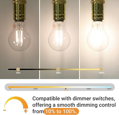 A19 E26 Base Dimmable Edison LED Bulb, 4W(40 Watt Equivalent) Stepless Dimming Light Bulbs 400lm, 4000K Neutral White, Vintage Clear Glass LED Filament Bulb for Home, Wall Sconce, Chandelier, 6 Pack