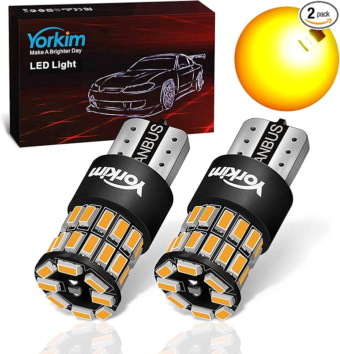 Yorkim 194 LED Bulb Amber Error Free T10 Led Amber 168 Bulb for Interior Light Door Courtesy Trunk License Plate Lights, 192 2825 W5W LED Replacement Bulbs for 12V Car, Pack of 2