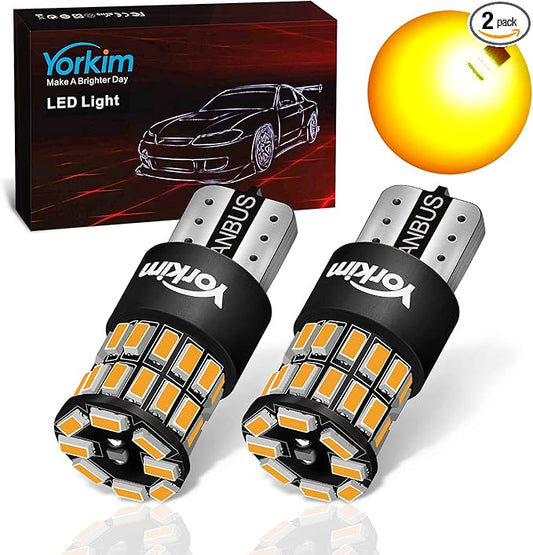Yorkim 194 LED Bulb Amber Error Free T10 Led Amber 168 Bulb for Interior Light Door Courtesy Trunk License Plate Lights, 192 2825 W5W LED Replacement Bulbs for 12V Car, Pack of 2