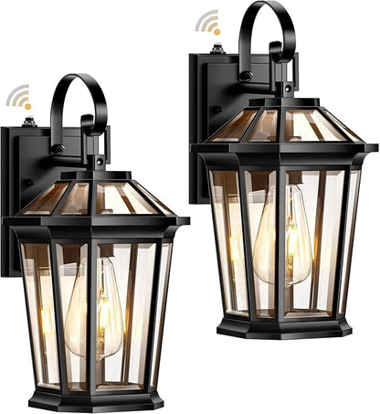 VIANIS Dusk to Dawn Outdoor Wall Lighting, Exterior Light Fixture Wall Mount for House Front Porch Light, Black Anti-Rust Aluminium Modern Outside Coach Lantern with Tempered Glass Shade for Garage