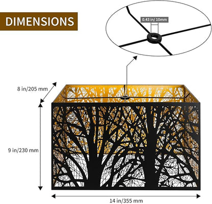 Metal Large Rectangular Lampshade For Table Lamp Floor Lamps,8"×14"×9" Black Outside Gold Inside Replacement Forest Rectangle Lamp Shade Spider Fitter