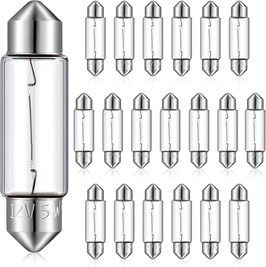 20 Pcs Xenon Festoon Light Bulb Clear Double Ended Festoon Bulb Marine Festoon Bulb 12V Standard Miniature 6411 Bulb for Mantel, Shelves, Bookcase, Refrigerator, Car Tail Light, Dome Light (5w)