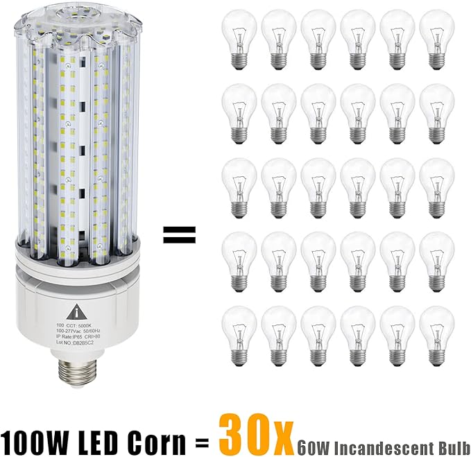 2 Pack 100W LED Corn Light Bulb 5000K Daylight 15000 Lumens Super Bright, E26/E39 Base Led Corn Bulbs Replace Metal Halide HID CFL for Outdoor Commercial Industrial Lighting Garage Warehouse Backyard