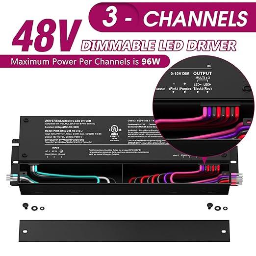EMITEVER 48V Dimmable LED Driver, 288W 5-in-1 Dimmable Power Supply,3-Channels AC to DC Transformer for LED Light, Compatible with Lutron and Leviton Dimmer, Waterproof IP67 and UL Listed, Class 2