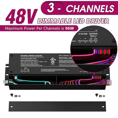 EMITEVER 48V Dimmable LED Driver, 288W 5-in-1 Dimmable Power Supply,3-Channels AC to DC Transformer for LED Light, Compatible with Lutron and Leviton Dimmer, Waterproof IP67 and UL Listed, Class 2