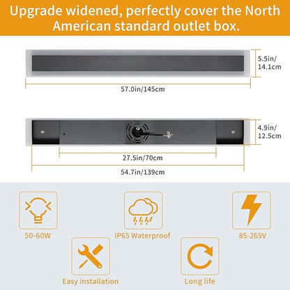 Upgrade Widened 2 Pack LED Outdoor Wall Lights, 57inch Modern Lighting Fixture, 3000K Warm White, IP65 Waterproof, 50W, White Acrylic, Black Minimalist Wall Mount Sconce for Balcony, Yard, Fence