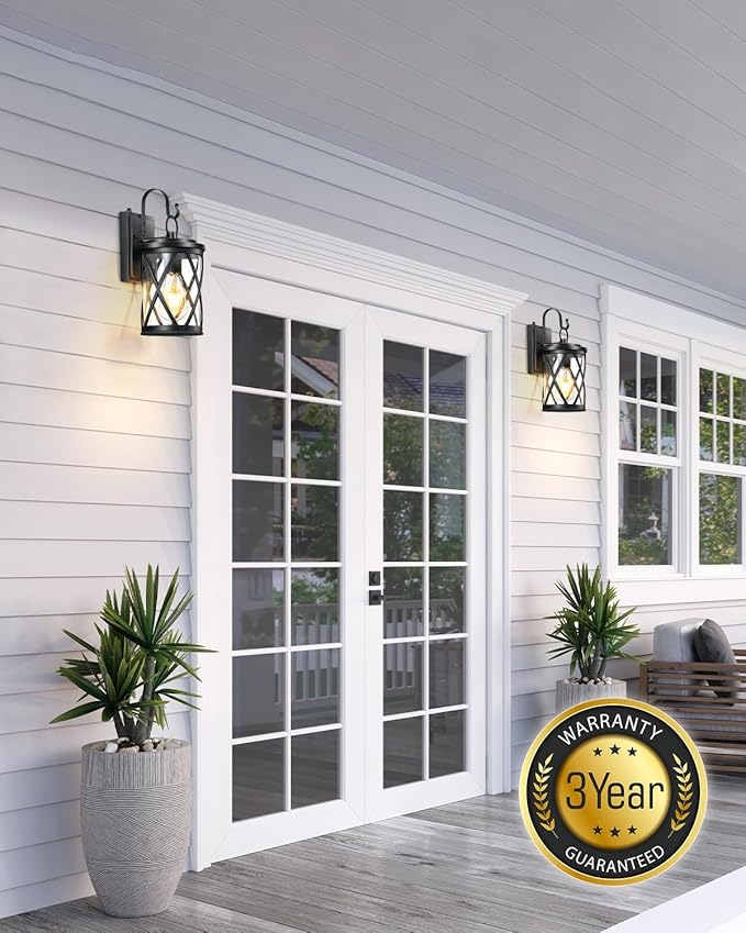 VIANIS Porch Lights Outdoor, Black Outdoor Lights for House Dusk to Dawn, 2 Pack Exterior Lighting Fixtures, Waterproof Outdoor Light Fixture Lantern for House, Garage, Entryway, Anti-Rust, Aluminum