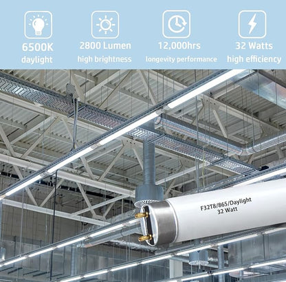 (10pack) 48 inch F32T8/865 Fluorescent Tube Light,4FT 32Watts 6500K Full Spectrum Daylight Bulb,Ra83 High Transparent Replacement for Ceiling Lights,Fish Tank Bulb