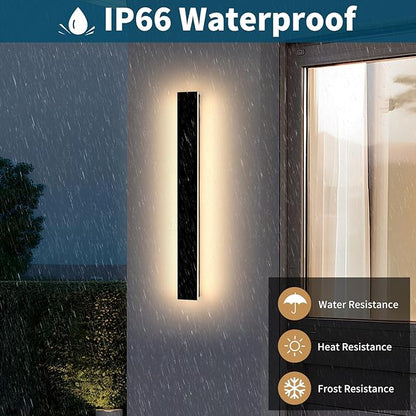 39inch Modern Outdoor Wall Light, Dimmable 3000K-6000K Linear Outdoor Wall Sconce, IP65 Waterproof, Black LED Long Exterior Lights Fixture for Garage Porch Garage with Remote Control