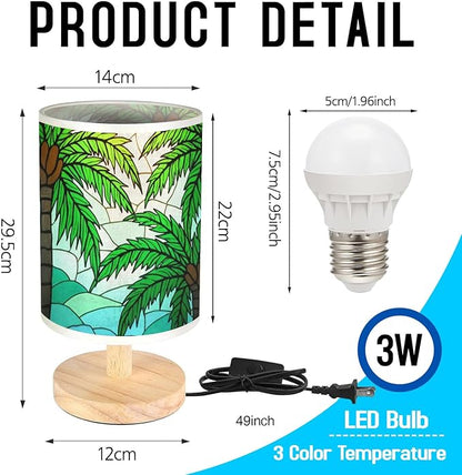 Palm Tree Table Lamp LED 3-Color Pressed Bedside, Palm Tree Shade Lamp with Wood Base for Bedroom Living Room Desk Office