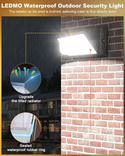 ledmo LED Wall Pack Light Size Update Dusk to Dawn Lighting 120W Outdoor Security Flood Lighting 5000K Commercial and Industrial Fixture for Buildings,Warehouses, Parking Lots,Yard