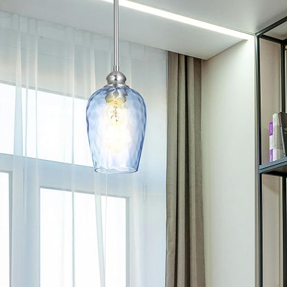 Glass Pendant Lights Kitchen Island, Brushed Nickel Pendant Light Fixtures with Hand-Blown Clear Glass, Modern Hanging Light for Kitchen Sink Dining Room Bedroom, E26 (Blue, 2pack)