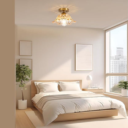 Semi Flush Mount Ceiling Light, Vintage Ceiling Light E26,Amber Shade Glass Hallway Light Fixture for Kitchen Porch Bedroom,Bulb Included 3000K