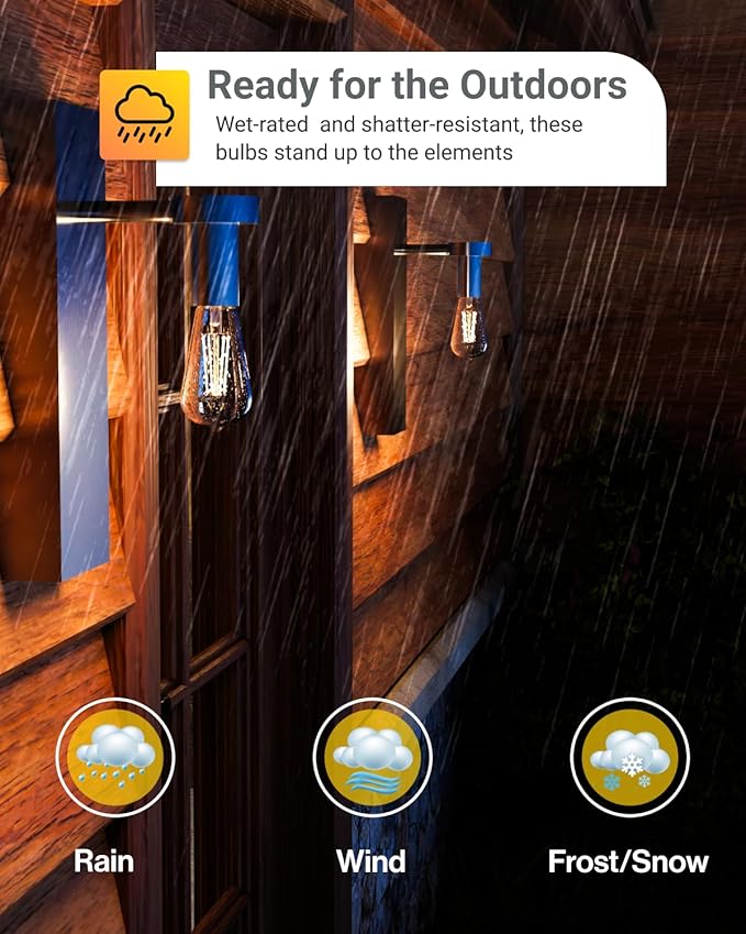 Sunco 24 Pack Dusk to Dawn LED Outdoor Lights Bulb, ST64 Edison Style Automatic Light Sensing Bulbs, 800 LM, 7W (60W Equivalent), ST19, 3000K Warm White, E26 Base UL