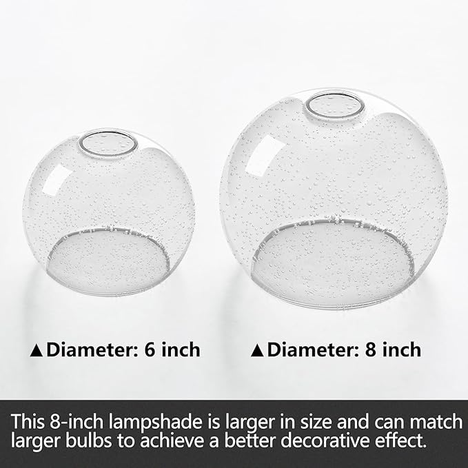 Fixture Replacement Globe Shade with 1.65 Inch Fitter, 8 Inch Diameter, E26 Base 1-5/8 Inch Fitter, Glass Lampshade Cover for Pendant Wall Sconce Chandelier Vanity Light (Seeded Clear)