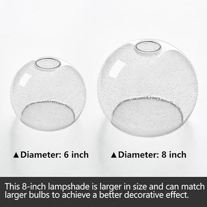 Fixture Replacement Globe Shade with 1.65 Inch Fitter, 8 Inch Diameter, E26 Base 1-5/8 Inch Fitter, Glass Lampshade Cover for Pendant Wall Sconce Chandelier Vanity Light (Seeded Clear)