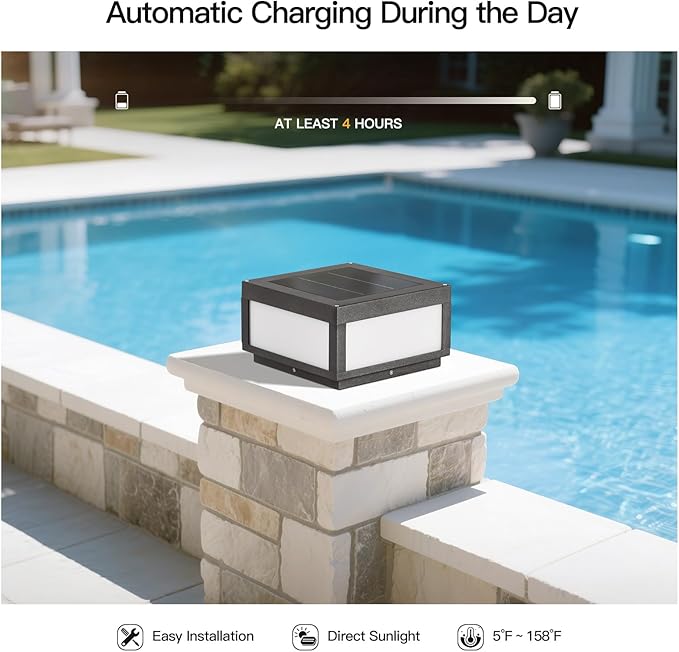 Solar Post Lights, 11.8" Pillar Light Outdoor, Modern Column Lights, Fence Posts Cap Lamp Solar Powered, Square 3000K LED Light Fixture IP54 Waterproof for Garden Deck Patio Outside Lighting