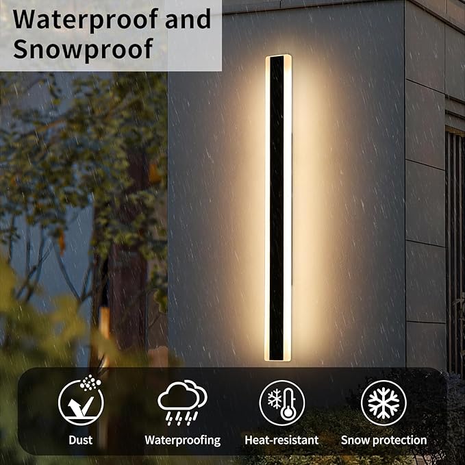 59inch Outdoor Wall Sconces Dimmable 3 Color 3000K/4500K/6000K, Modern Wall Mounted Lights, IP65 Waterproof, Exterior Linear Lighting Fixture for Yard, Porch, Patio, Garage with Remote Control