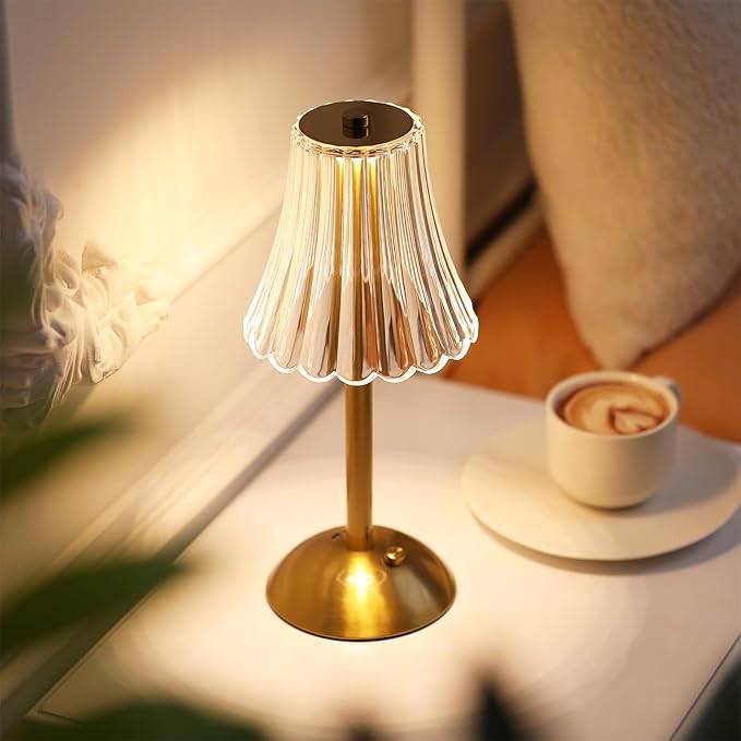 Liliful 4 Pcs Cordless Table Lamp Rechargeable Touch LED Small Gold Portable Battery Operated USB-c Desk Lamp 3 Color Dimmable for Bedroom Living Room Dining (Gold,Rose Style)