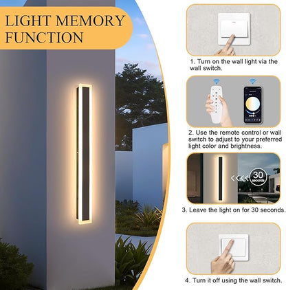 2 Pack 39 Inch Black Outdoor Wall Light 3000K-6000K Dimmable Modern Exterior Wall Sconce Long LED Linear Exterior Lights for Patio Garage Garden