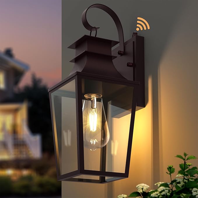Outdoor Wall Lantern, 𝟏𝟔 𝐈𝐍𝐂𝐇 Dusk to Dawn Outside Light Wall Sconce with E26 Sockets & Clear Glass Shades, Oil Rubbed Bronze Waterproof Outdoor Lights for House Front Door Porch