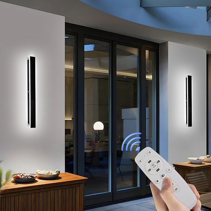 2pcs Modern Long Outdoor Wall Light 31.5 in Black Exterior Wall Lighting IP65 Waterproof Garage Outdoor Wall Sconce 3000K-6000K Dimmable LED Lights Linear Wall Light for House Porch Patio