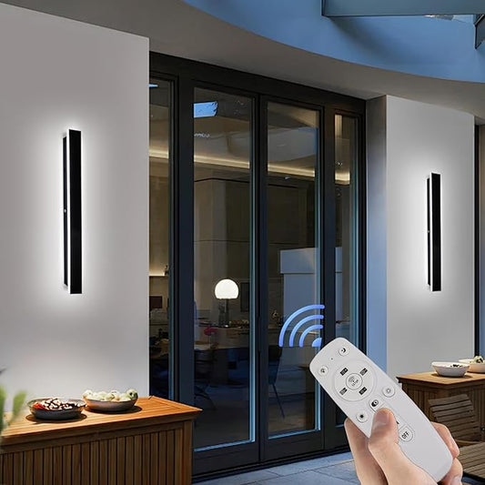 2pcs Modern Long Outdoor Wall Light 31.5 in Black Exterior Wall Lighting IP65 Waterproof Garage Outdoor Wall Sconce 3000K-6000K Dimmable LED Lights Linear Wall Light for House Porch Patio