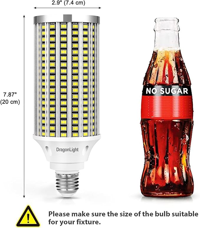 DragonLight 60W Super Bright LED Corn Light Bulbs (200 Watt Metal Halide/HID/HPS Replacement) - E26/E39 Base LED Lamp - 3000K Warm White 7,200 Lumens, Pack of 2