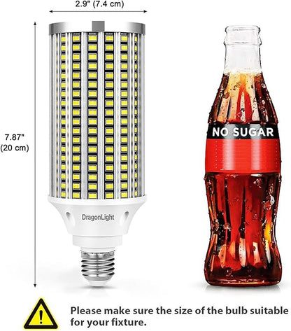 DragonLight 60W Super Bright LED Corn Light Bulbs (200 Watt Metal Halide/HID/HPS Replacement) - E26/E39 Base LED Lamp - 3000K Warm White 7,200 Lumens, Pack of 2