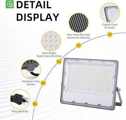 LED Flood Light 150W Equivalent – 120W Plug-in Security Light with US Cord, 6500K Daylight, IP65 Waterproof, Flicker-Free Wide Beam for Garage, Yard, Driveway, Exterior Walls