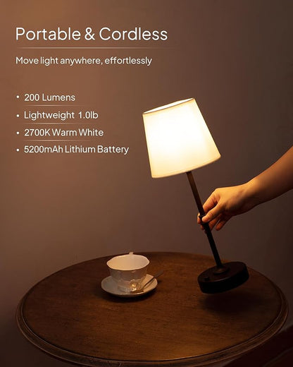EppieBasic Cordless Table Lamp Rechargeable: Fast Charging & Long Lasting - 2700K Warm Light Vintage Brass Lamps - Dinning Living Room Bedroom - 2 Pack