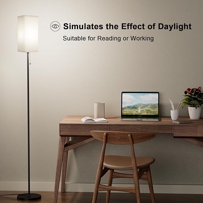 Floor Lamps for Living Room Bedroom - 3 Color Temperature Black Floor Lamp Set of 2, Modern Standing Lamps with Pull Chain Switch Beige Shade, Tall Lamp for Corner Office(2 Pack)