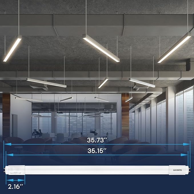 LUXRITE 3FT LED Tube Light, T8, 12W=25W, 5CCT 3000K- 6500K, 1560LM, 320° Beam Angle, Fluorescent Replacement, Ballast Compatible or Bypass, Single or Double End Powered, Damp & UL Listed (30 Pack)