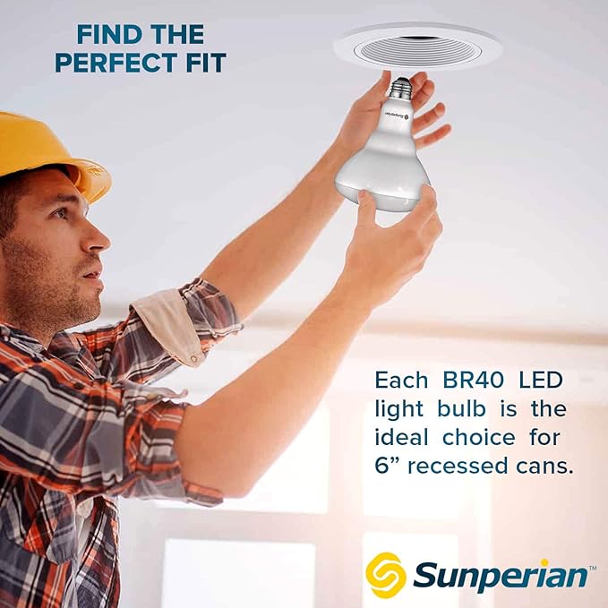 SUNPERIAN BR40 LED Light Bulbs, 13W=85W, 4000K Cool White, 1400 Lumens, Dimmable Flood Light Bulbs for Recessed Cans, Enclosed Fixture Rated, Damp Rated, UL Listed, E26 Standard Base (4 Pack)
