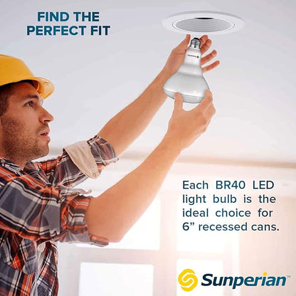 SUNPERIAN BR40 LED Light Bulbs, 13W=85W, 4000K Cool White, 1400 Lumens, Dimmable Flood Light Bulbs for Recessed Cans, Enclosed Fixture Rated, Damp Rated, UL Listed, E26 Standard Base (4 Pack)