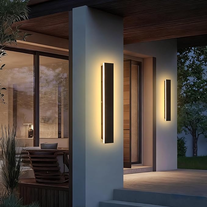 Long Outdoor Wall Light 2 Pack 23.6 Inch Modern Outdoor Lights 3000K Exterior Porch Lights IP65 Waterproof Linear LED Exterior Wall Light for Front Door Garage Courtyard