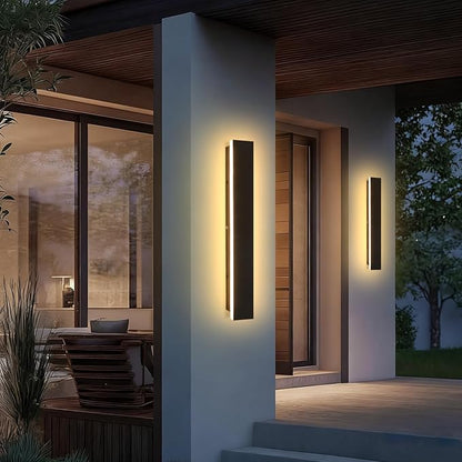 Long Outdoor Wall Light 2 Pack 23.6 Inch Modern Outdoor Lights 3000K Exterior Porch Lights IP65 Waterproof Linear LED Exterior Wall Light for Front Door Garage Courtyard