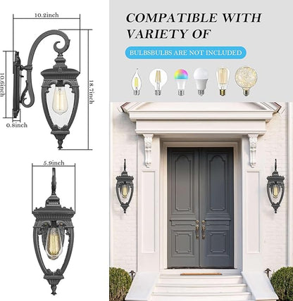 Outdoor Wall Light Fixtures, 18.7 Inch Exterior Wall Lantern Waterproof Sconce, Porch Lights with seeded Glass Shade, Outside Exterior Lights Fixtures for Patio Garage. (Bulbs Not Included)