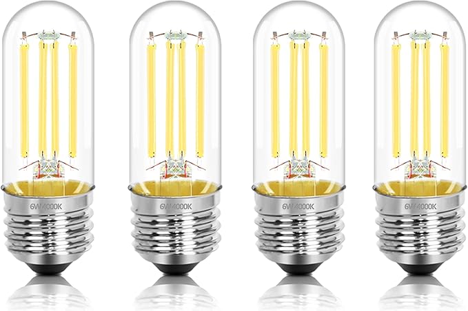 3.2 Inch E26 LED Bulb 60 Watt Equivalent, 4000K Neutral White Edison Bulbs Dimmable, AC 120V 600LM T10/T9 Clear Glass Filament Light Bulbs for Pendant Wall Pipe Lights UL Certified-4 Pack