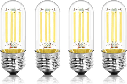 3.2 Inch E26 LED Bulb 60 Watt Equivalent, 4000K Neutral White Edison Bulbs Dimmable, AC 120V 600LM T10/T9 Clear Glass Filament Light Bulbs for Pendant Wall Pipe Lights UL Certified-4 Pack