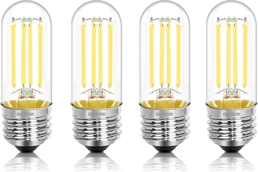3.2 Inch E26 LED Bulb 60 Watt Equivalent, 4000K Neutral White Edison Bulbs Dimmable, AC 120V 600LM T10/T9 Clear Glass Filament Light Bulbs for Pendant Wall Pipe Lights UL Certified-4 Pack