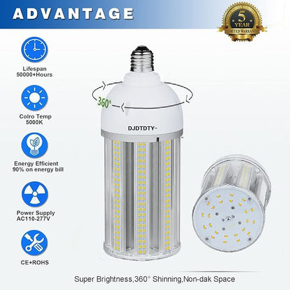 60W LED Corn Bulb, E26 Base with E39 Adapter, 5000K 9000LM LED Light Bulb for Garage Warehouse Workshop Barn (60Watts)